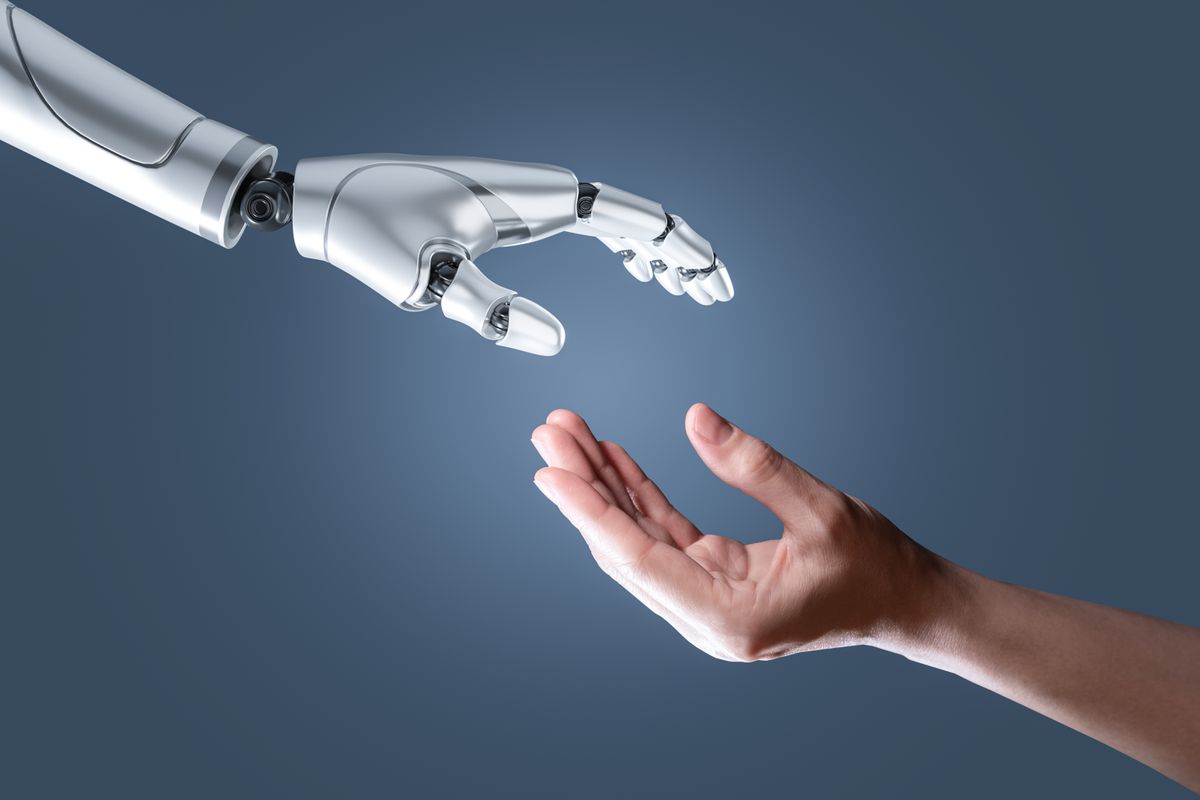 Artificial intelligence robot hand and human hand