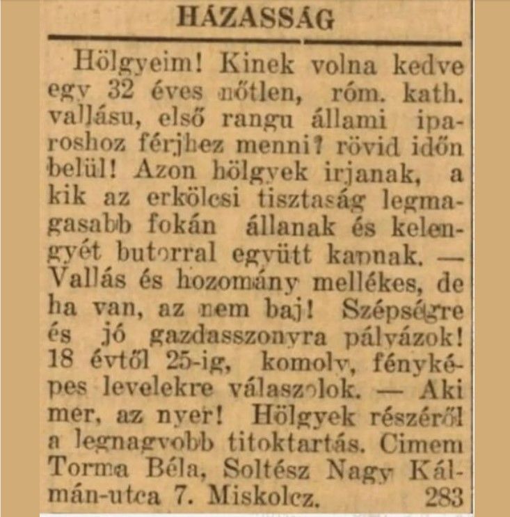 házassági hirdetés