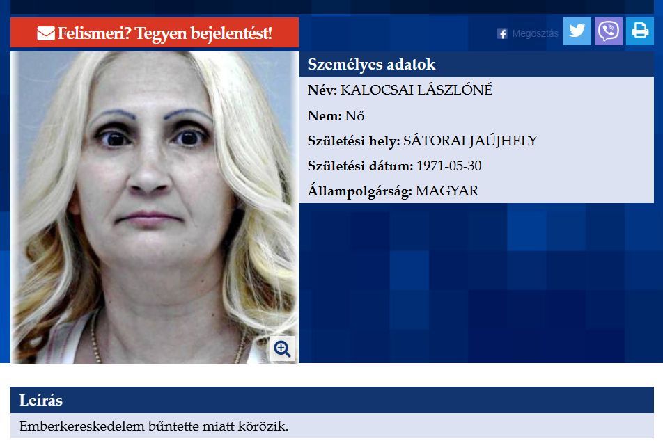 körözési lista, top bűnözők, emberkereskedelem